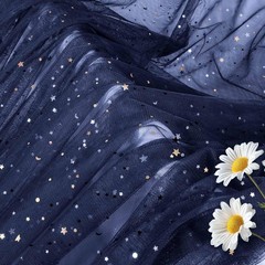 Horbaunal Navy Blue Glitter Tulle Fabric Rolls 3 Yards, Blue-star&moon