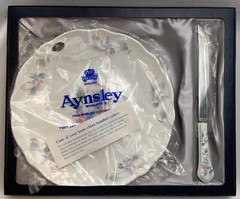 Aynsley Cake Plate & Knife China 10” In Box Little Sweetheart Pattern Wedding