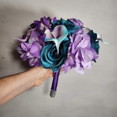 Light Purple Teal Rose Calla Lily Bridal Wedding Bouquet Accessories