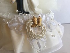 Western Honeymoon Night, Rhinestone and Pearl, Heart, Ivory and Gold Cake Top