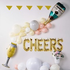 39″ Gold Green Goblet and Champagne Bottle Mylar Foil Balloons Party supplies