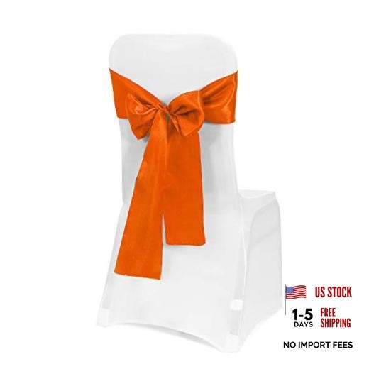 PCS Satin Chair Sashes Bows for Wedding Reception- Universal Chair 50 Orange