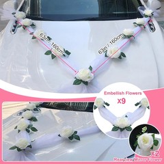 Wedding Car Decorations Kit – Floral Garland & Satin Bows, Elegant Wedding Car D