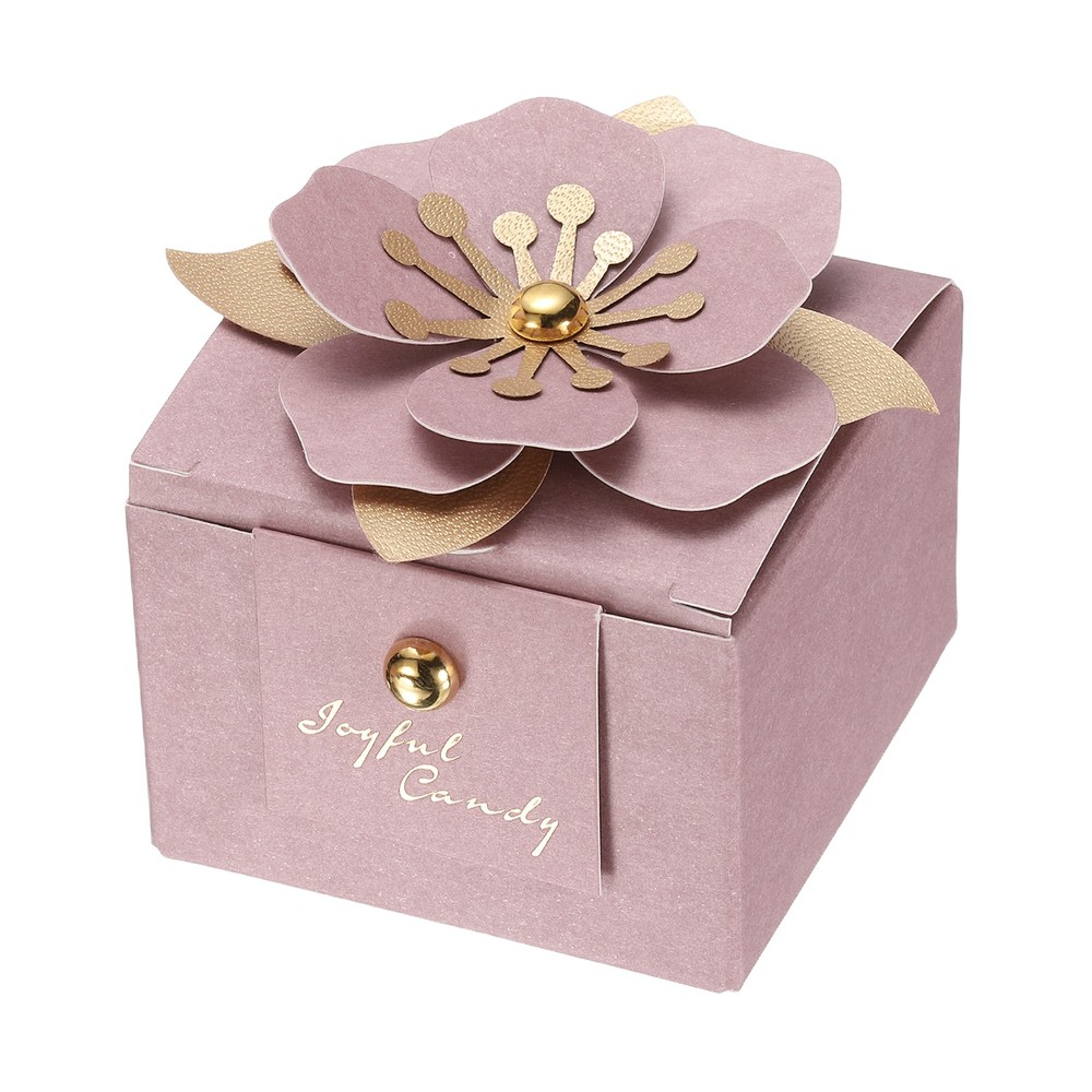 Wedding Favor Box with Light Pink Floral Decor, (2.5 x 2.5 Inch, Pink)(25 Pcs)