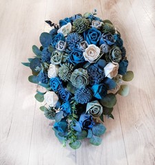 Blue Green Bridal Cascade Bouquet Sola Wood Wedding Flowers Cascading Bridesmaid