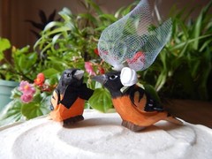 Oriole bird Cake Topper Bride Groom Love Wedding Engagement Wood Statue