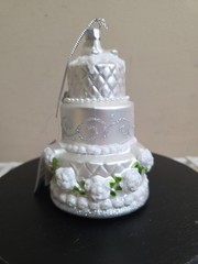 Wedding Cake Ornament White Silver Christmas Gift Tree Holiday Glitter RAZ NWT