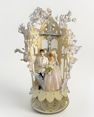 Vintage Wedding Cake Topper Religious Christian Cross Floral Bride Groom