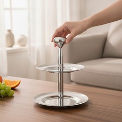 Fruit Tray with Central Pillar Stainless Steel Double-Level Serving Tray