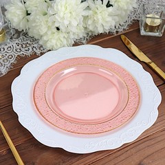 30 BLUSH 7.5″ Round Salad PLATES Hammered GOLD Trim Party Wedding Supplies
