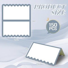 150 PCS Dusty Blue Place Cards 2×3.5 Inch Scalloped Tent Name Table Setting