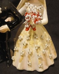 Vintage Unique Faux Pearl Embellishment Bride Groom Lefton Wedding Cake Topper