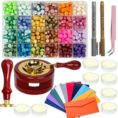 Wax Seal Kit, 624 Pcs 24 Colors Sealing Beads, 1 Pcs Stamp,Sealing Wax Warmer, M