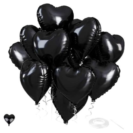 Heart Balloons, 12PCS Heart Foil Ballons, ILYJNQIN18inch Valentine Black