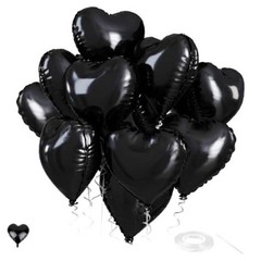 Heart Balloons, 12PCS Heart Foil Ballons, ILYJNQIN18inch Valentine Black