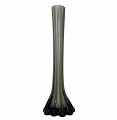 Vtg Smoked Gray White Cased Art Glass Ribbed Funky Unique Tower Vase 12” Tall