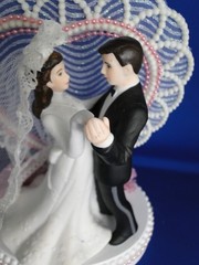 New Elegant Porcelain Bride & Groom Wedding CakeTop, pink decor & heart, #350