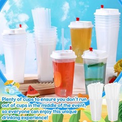 100 Pcs Square Plastic Cup with Lids and Straws 16 oz Clear Disposable Cold