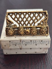 Set 6 NOS brass rose place card holder stands MCM modernist dinner party