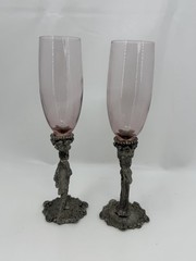 Ballena Bay Renaissance Bride Groom Toasting Flutes Pewter Heart Amethyst Glass