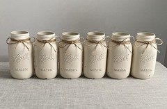 Set of 6 chalk painted distressed Quart size mason jar vases…mix & match colors!