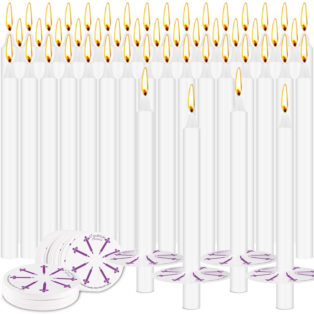 100 Pack 5 Inch White Taper Candles with Drip Protectors, 5 inches,