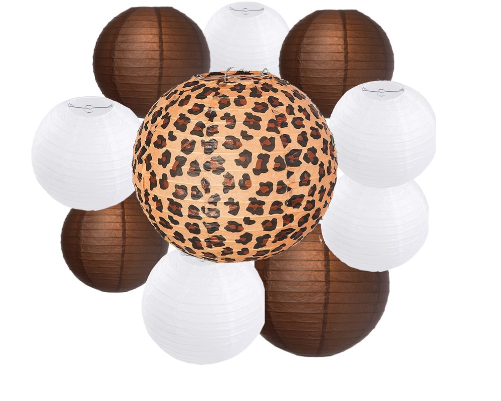 10pcs Leopard Brown White Round Paper Lantern Wedding Party Decor DIY Supplies