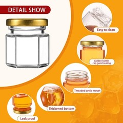 60 Mini Hexagon Glass Honey Jars with Dippers & Lids – Party Favors for Weddings