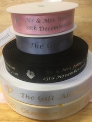 25mm Personalised Printed Ribbon Double Satin Wedding Anniversary Cake, Flowers