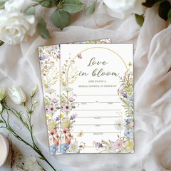 25 Sets Flower Double Sided Wedding Invitations with Envelopes and Rsvp Cards, W