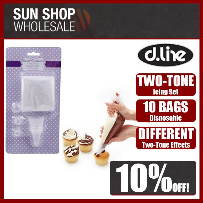 100% Genuine! D.LINE Sweet Creations Two-Tone Disposable Icing Set 10 Bags!