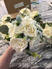 Set of 6 Wedding Bridesmaid Bouquets – 7 Inch Ivory Artificial Flowers Bouque…