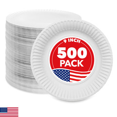 Stock Your Home 9-Inch Paper Plates Uncoated Everyday Disposable Plates 9 Paper
