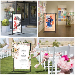 Elegant Wedding Welcome Sign Stand with Satin Ribbons – Heavy Duty Easel (Black)