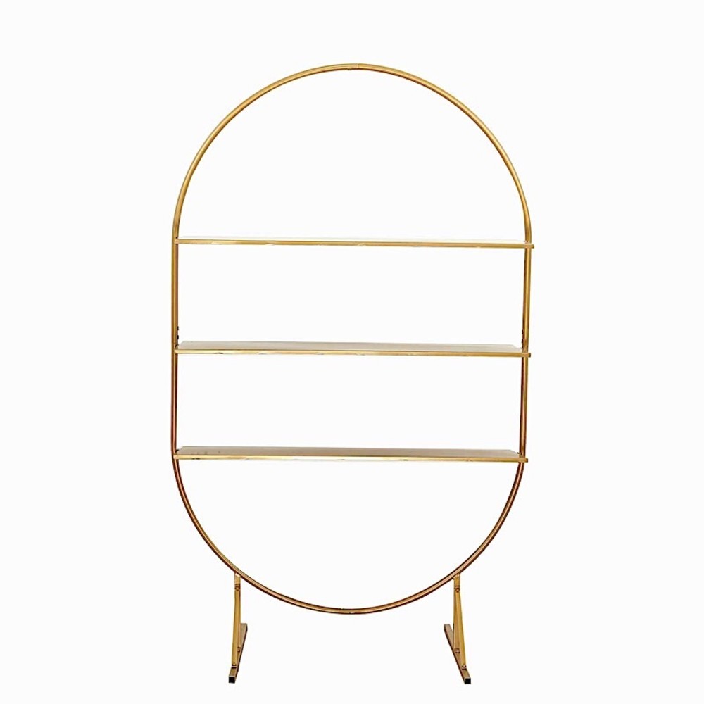 Gold 6.5 ft Oval 3 Tier Metal Cupcake Dessert Display Stand Party Wedding Home