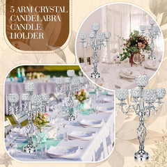 5 Arm Crystal Candelabra Centerpieces – 4 Pcs Silver for Weddings & Events