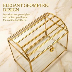 Glass Wedding Card with Slot and Lock, 10 x 7.9 x 5.5 Inches Gold Clear Decor…
