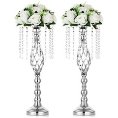 Nuptio 2 Pcs Silver Wedding Centerpieces Flower Stand, 21.7in/55cm Height Wed…