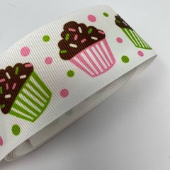 Cupcake Grosgrain Ribbon 1.5” 3 yard pink green brown white