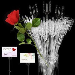 100pcs Plastic Floral Pick Card Holders Clear Fork Shaped Flower Place Card