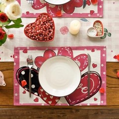 Dot Hearts Love Valentine’s Placemats Set of 12″ x 18″, Rectangular 4 Pcs Pink