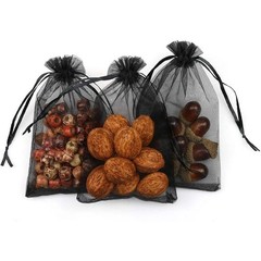 50Pcs 5×7 7×9 9x12cm Black Sheer Organza Drawstring Gift Bags Party Favor Jewel