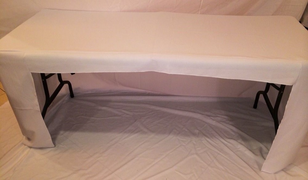 4′ ft Fitted Polyester Tablecloth OPEN BACK TableCover Trade show Booth DJ White
