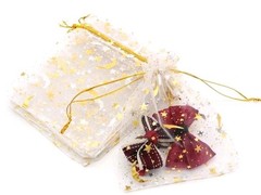10 Moon Star Organza Gift Bags Wedding Jewelry Drawstring Xmas-3.54″ x 2.76″ Whi