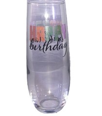 “Happy Birthday” Cristar Clear Flute Champagne/Wine Glass 9.6oz-NEW-SHIP N 24HR