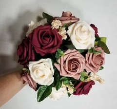 Burgundy Dusty Rose Eucalyptus Faux Foam Bridal Wedding Bouquet Accessories