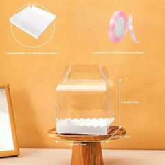 10Pcs Clear Cake Boxes with 10 Stickers and 1 Roll Ribbon Transparent Cake