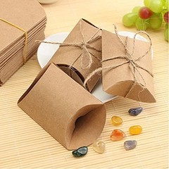 150 Pack Large Kraft Pillow Boxes 5×3.5″ with Jute Twine – Party Favor, Wedding,