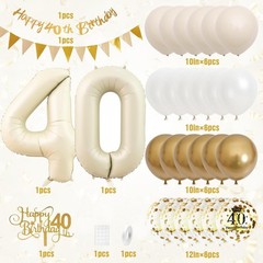 40th Birthday Decorations Sand White Gold,40th Birthday Balloons Beige Gold,H…