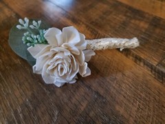 White Bridal Bouquet & Boutonniere Set Ivory Sola Wood Flower Bridesmaid Groom